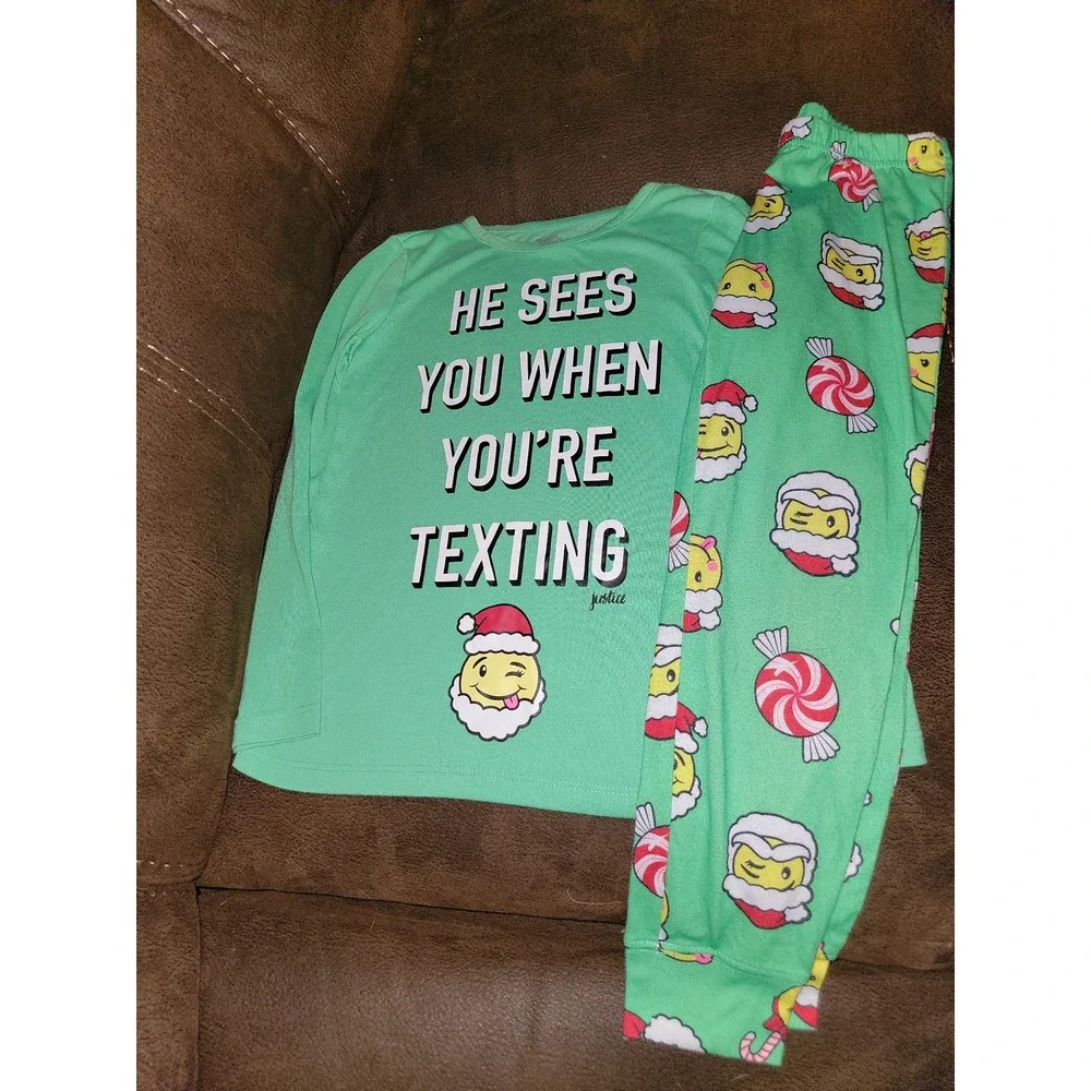 Justice Christmas holiday pajamas santa emoji texting size 6 7
